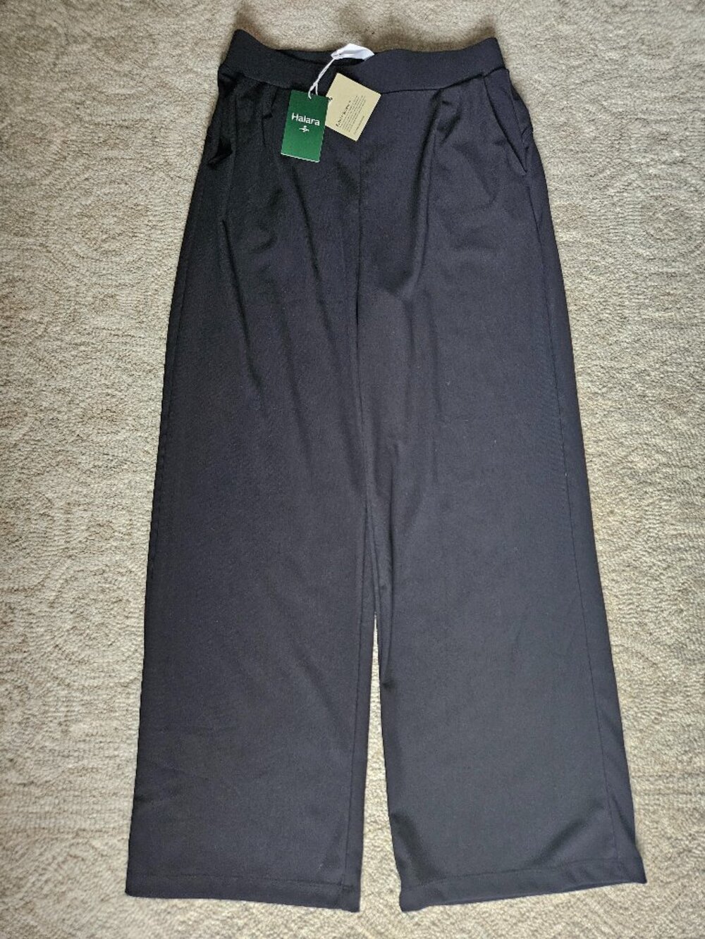 Halara Flex MicroWaffle High Waisted Pants Black Medium M Wide Leg Work NEW